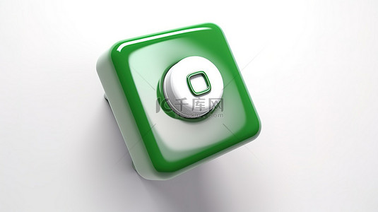 老式电话听筒方形图标按钮，带绿键白色 3D 渲染和隔离