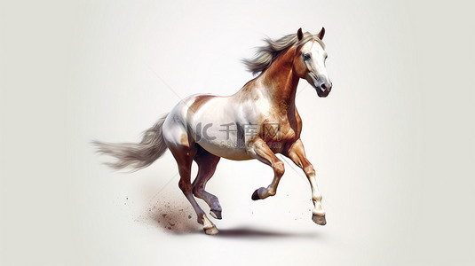 积极正向背景图片_棕色和白色的 3D 奔马插图