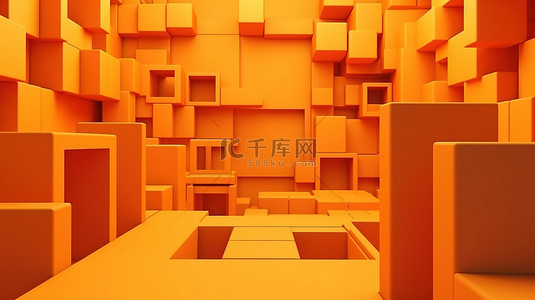 黄色橙色配色方案中的简约几何背景 3d 渲染图像