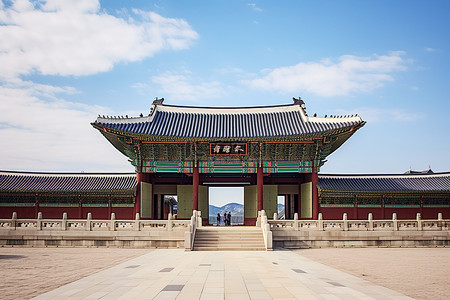韩国景点背景图片_韩国雄伟的皇宫庭院