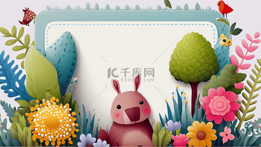 气球的卡通动物背景图片_动物可爱花朵植物彩色边框背景