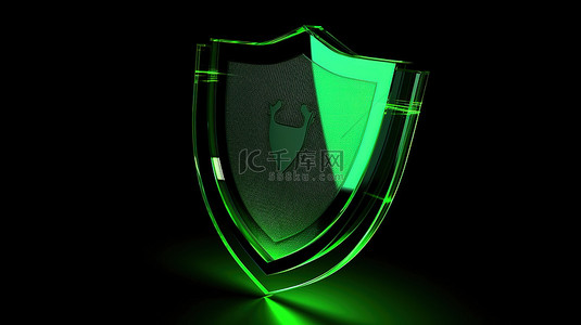 Web 安全防护 3D 渲染的绿色盾牌图标，带有象征保护和安全的复选标记