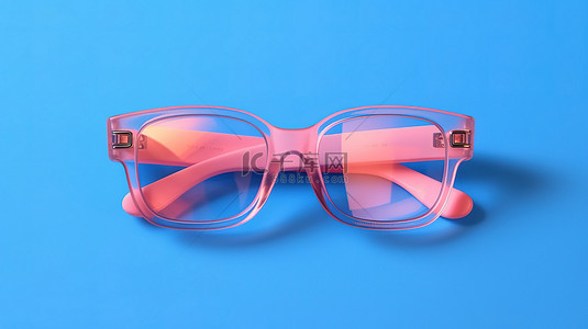 保护眼睛眼背景图片_带有蓝色 3D 眼镜的粉红色背景的顶视图