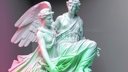 巨龙雕像背景图片_飞升的胜利女神雕塑的故障 3d 希腊大理石雕像