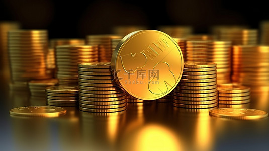全球经济繁荣背景图片_代表繁荣股市的欧元硬币的 3D 渲染