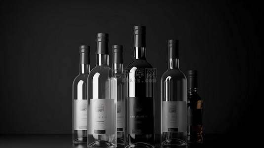 灰色背景中时尚的白葡萄酒瓶模拟渲染代表酒精饮料世界的优雅和独特