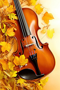 一把被黄叶包围的小提琴