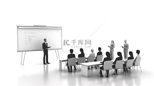 项目会议背景图片_白色背景上的商业演示的 3D 渲染插图
