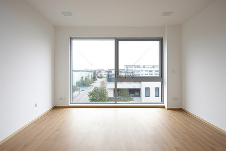 一间有白色墙壁硬木地板和窗户的房间