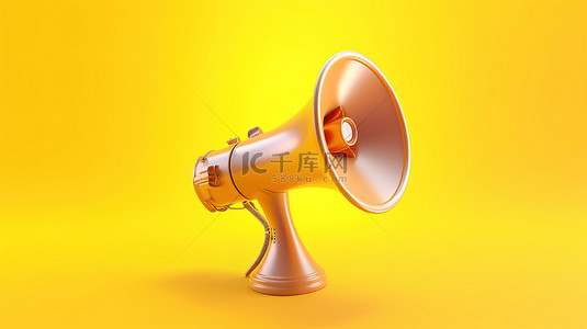 大声公背景图片_充满活力的黄色背景下的语音气泡扩音器的 3D 插图
