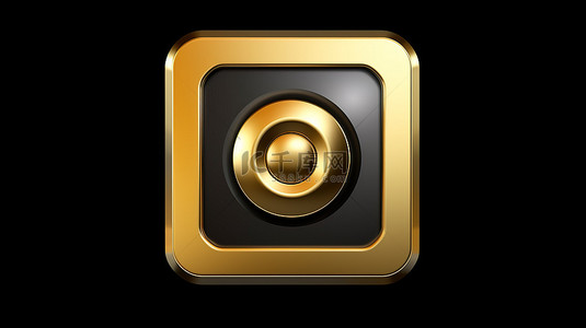 音乐元素背景图片_闪亮的金色扬声器符号 3D 渲染方形按钮按键界面 ux ui 元素