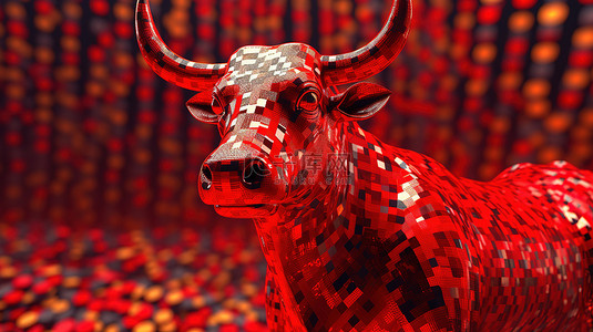 加密货币的投资增长 kusama 牛市在市场上的 3D 插图