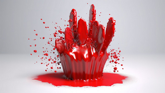 植物多肉背景背景图片_鲜红色的油漆溅仙人掌的 3D 插图