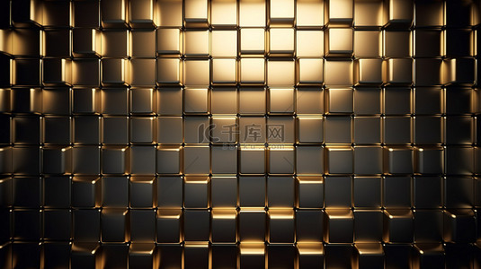 花金属背景图片_墙壁背景设计现代豪华方形网格线在金色和银色与 3d 渲染