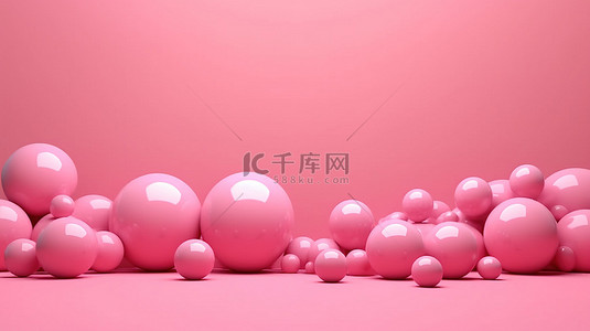浅色背景元素背景图片_柔和的粉红色背景上的各种粉红色球体 3D 渲染插图