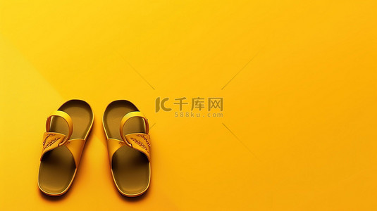旅行黄色背景图片_简约的黄色背景，人字拖通过 3D 渲染拥抱夏日氛围