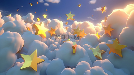 宇宙繁星卡通背景图片_3d 渲染的天空中的卡通星星