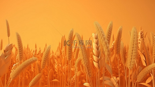 燕麦穗背景图片_秋天的小麦自然令人惊叹的 3D 渲染插图