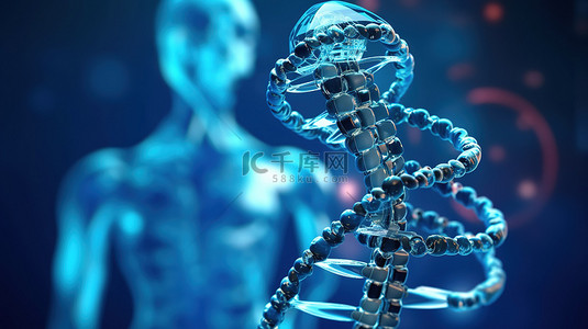 先进的医疗技术机器人在 3D 渲染中持有 DNA 螺旋