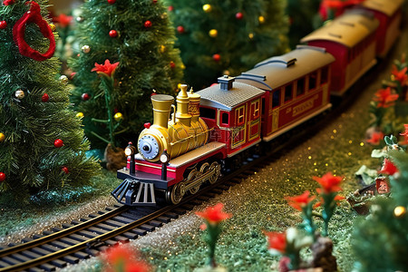 圣诞火车背景图片_圣诞火车在模型铁路上行驶