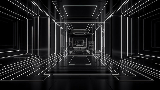 空灵隧道黑白霓虹灯抽象与发光的几何线条和虚拟现实主题