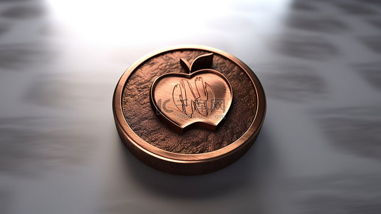 五四奖章背景图片_苹果图标浮雕在 3d 奖牌硬币上