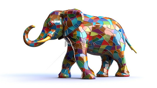大象彩色背景图片_在白色背景上以 3d 呈现的国家多色大象