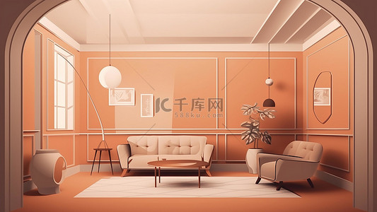 几何图案图背景图片_室内装饰橙色空间