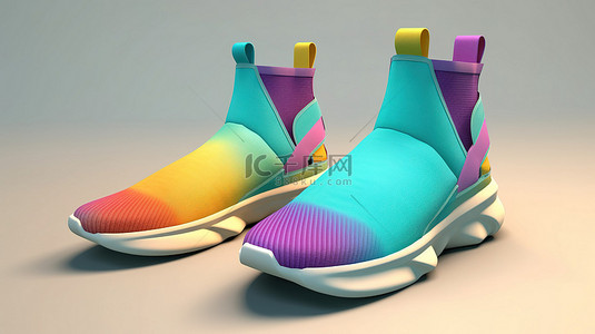 男女..背景图片_男女皆宜的高底运动鞋，采用鲜艳的帆布制成，带有生动的色彩 3D 图形
