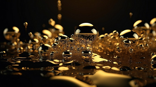 珍珠海报背景背景图片_悬浮在 3D 液体中的令人惊叹的金色气泡非常适合节日模板和海报