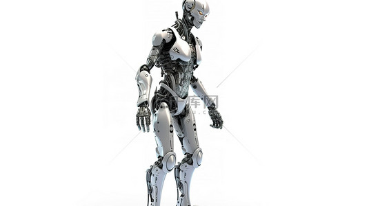 3D 渲染中女性机器人或机器人的全长孤立图像