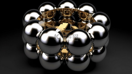 金属铬滤镜背景图片_3d 渲染抽象铬金属球呈环形，黑色背景上带有十字帽