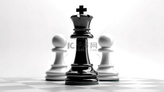 黑白棋子背景图片_3d 颠倒的黑白棋王在白色背景下设置