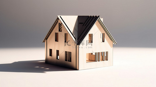 武术动作剪影背景图片_胶合板，带有 3D 渲染的房屋轮廓，在白色背景上切出
