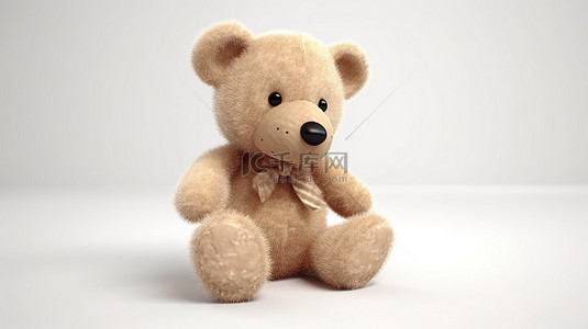 可爱的熊背景图片_可爱的毛绒熊在干净的白色画布上以 3D 渲染的形式栩栩如生