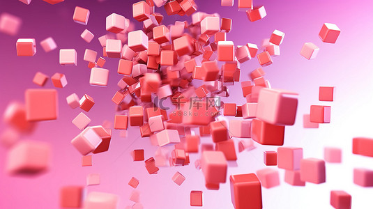 色块红色背景图片_充满活力的立方体在粉红色背景下翱翔的抽象 3D 渲染