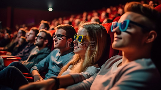 时间的朋友背景图片_朋友们在电影院欣赏一场搞笑的3D电影