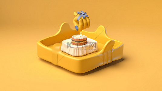 打开的食物托盘的 3D 插图，上面有美味的菜肴，可在 Facebook 社交媒体上分享