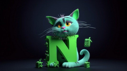 可爱的猫背景图片_没有吸引力的角色在 nft 字母上放松，同时抚摸可爱的猫 3d 渲染