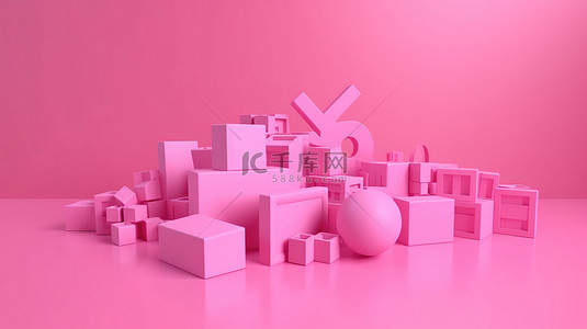 粉红色背景优惠券促销图标符号在 3D 渲染中用于宽屏视图