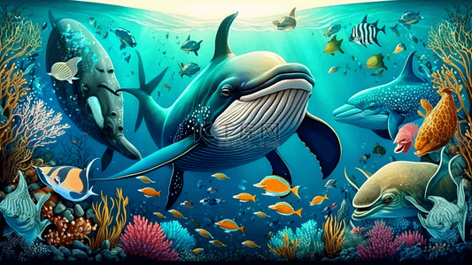 动物水里背景图片_动物多彩海底背景