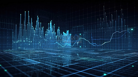 市场数据背景图片_3D 渲染中的蓝色数字数据金融投资图背景