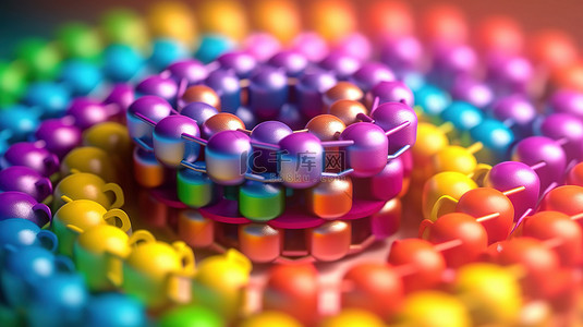它背景图片_彩虹流行它烦躁玩具的 3D 渲染在模糊背景上，具有选择性焦点和特写镜头