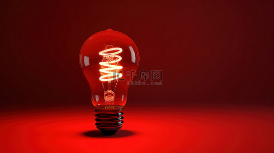 红色背景下 3d 渲染中的灯泡