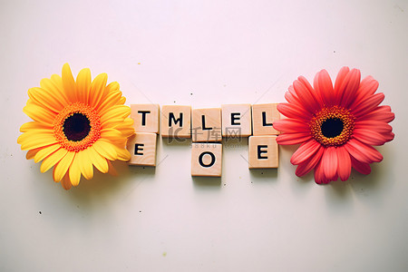 字母形状的小花拼出“微笑”这个词