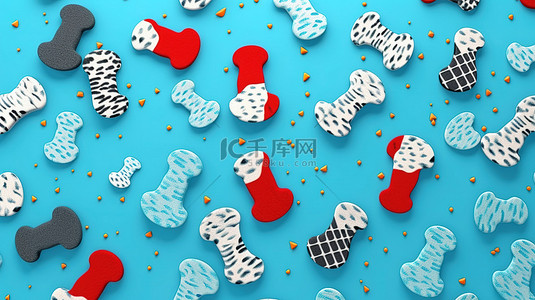 圣诞节创意简约背景图片_蓝色背景上的简单圣诞袜设计 3D 渲染中的创意简约艺术