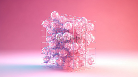 双框背景图片_在粉红色背景上可视化数字数据双色调蓝色线框原子网格立方体