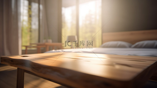 模糊的卧室背景框架 3d 木桌