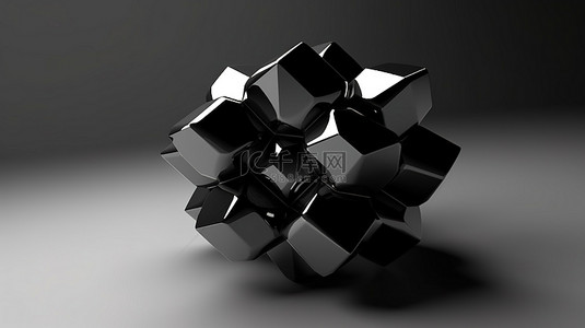 失重悬浮中黑色几何形状的 3D 渲染