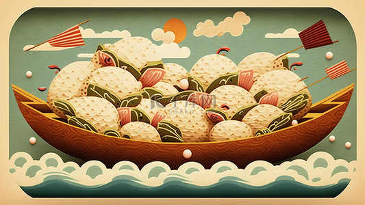 可爱的粽子背景图片_端午节美食船糯米节日